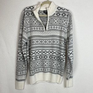 Gray and white geometric pattern men’s sweater size Large